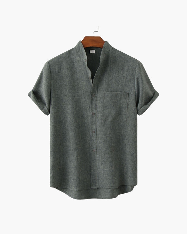 Men's Mandarin Collar Short Sleeve Shirt