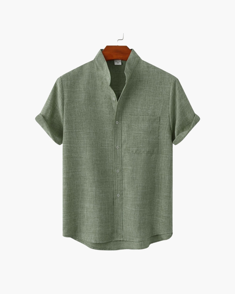Men's Mandarin Collar Short Sleeve Shirt