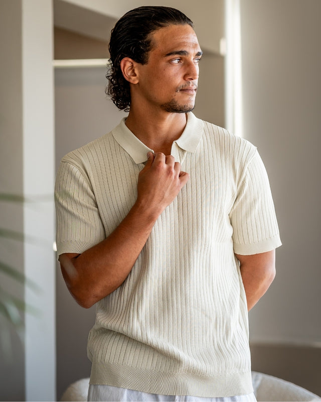 Men's Ribbed Knit Polo Shirt