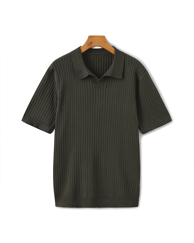 Men's Ribbed Knit Polo Shirt