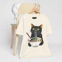 Ramen Cat T-Shirt  Cute Black Cat Slurping Noodles Graphic Tee