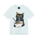 Ramen Cat T-Shirt  Cute Black Cat Slurping Noodles Graphic Tee