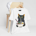 Ramen Cat T-Shirt  Cute Black Cat Slurping Noodles Graphic Tee