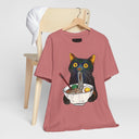 Ramen Cat T-Shirt  Cute Black Cat Slurping Noodles Graphic Tee