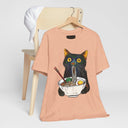 Ramen Cat T-Shirt  Cute Black Cat Slurping Noodles Graphic Tee