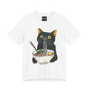 Ramen Cat T-Shirt  Cute Black Cat Slurping Noodles Graphic Tee