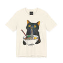 Ramen Cat T-Shirt  Cute Black Cat Slurping Noodles Graphic Tee