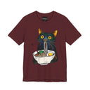 Ramen Cat T-Shirt  Cute Black Cat Slurping Noodles Graphic Tee