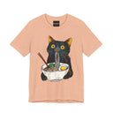 Ramen Cat T-Shirt  Cute Black Cat Slurping Noodles Graphic Tee
