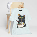 Ramen Cat T-Shirt  Cute Black Cat Slurping Noodles Graphic Tee