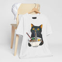 Ramen Cat T-Shirt  Cute Black Cat Slurping Noodles Graphic Tee