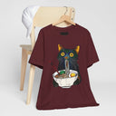 Ramen Cat T-Shirt  Cute Black Cat Slurping Noodles Graphic Tee