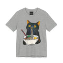 Ramen Cat T-Shirt  Cute Black Cat Slurping Noodles Graphic Tee
