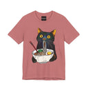 Ramen Cat T-Shirt  Cute Black Cat Slurping Noodles Graphic Tee