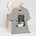 Ramen Cat T-Shirt  Cute Black Cat Slurping Noodles Graphic Tee
